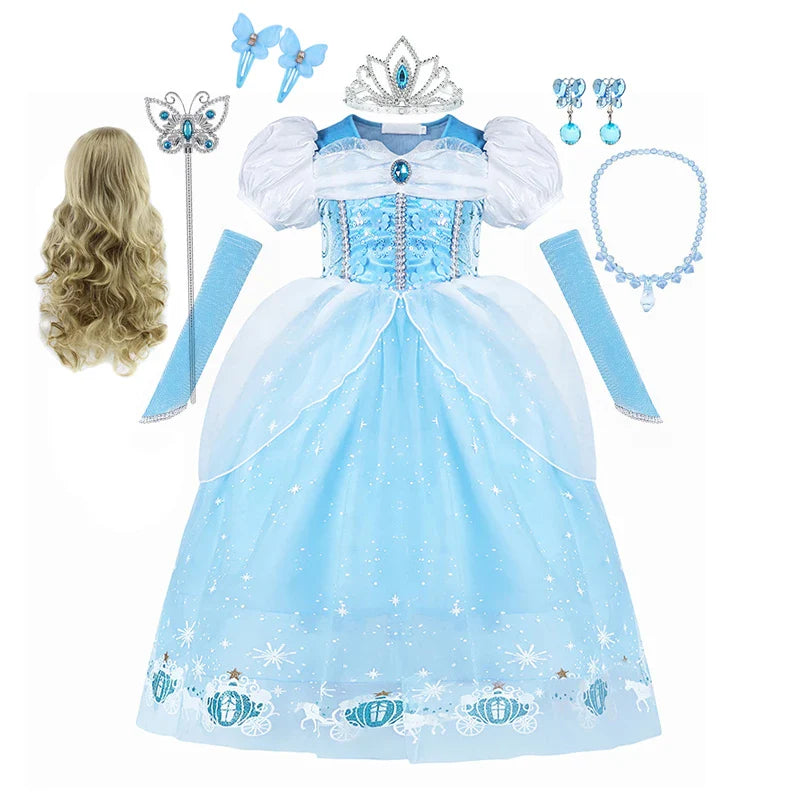 Cinderella Princess Cosplay Dress for Girl Kids Ball Gown Sequin Carnival TUTU Puff Mesh Clothing for Birthday Gift Purim Dress
