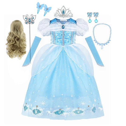 Cinderella Princess Cosplay Dress for Girl Kids Ball Gown Sequin Carnival TUTU Puff Mesh Clothing for Birthday Gift Purim Dress