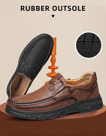 Men's Handmade Thick Rubber Bottom Breathable Casual Leather Shoes Classic Sewn Loafers Comfortable Leisure Footwear