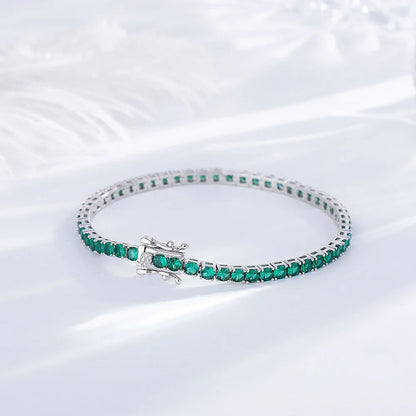 925 Silver Tennis Bracelet, 3mm Pave CZ, Dark Ruby/Rainbow/Blue/Green/Black, Eternity Design, Fine Jewelry for Women
