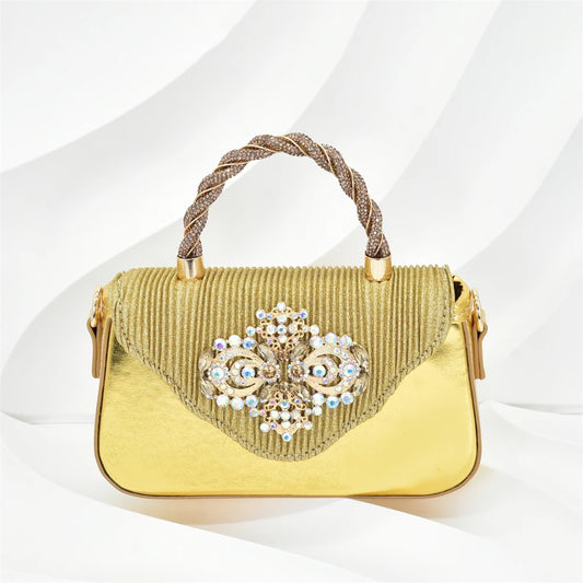 New Fashion Women Shoes and Bags To Match Set Nigeria Party Nigeria Italian Shoes and Matching Bags Decorated with Rhinestone