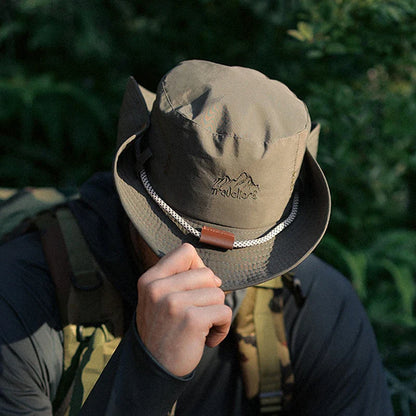 Men Bucket Hat Letter Embroidery Leather Label Cowboy Hat Waterproof Outdoor