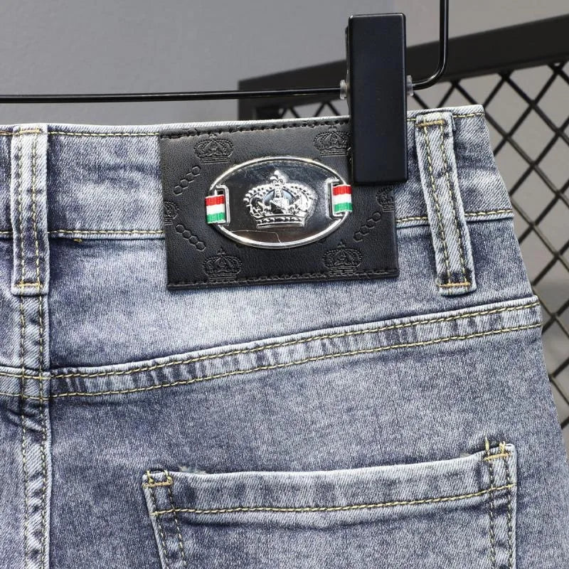 Summer 2024 New Fashion Trend Printed Stretch Cotton Shorts Men's Casual Sashimi Comfort High Quality Plus-Size Denim Shorts