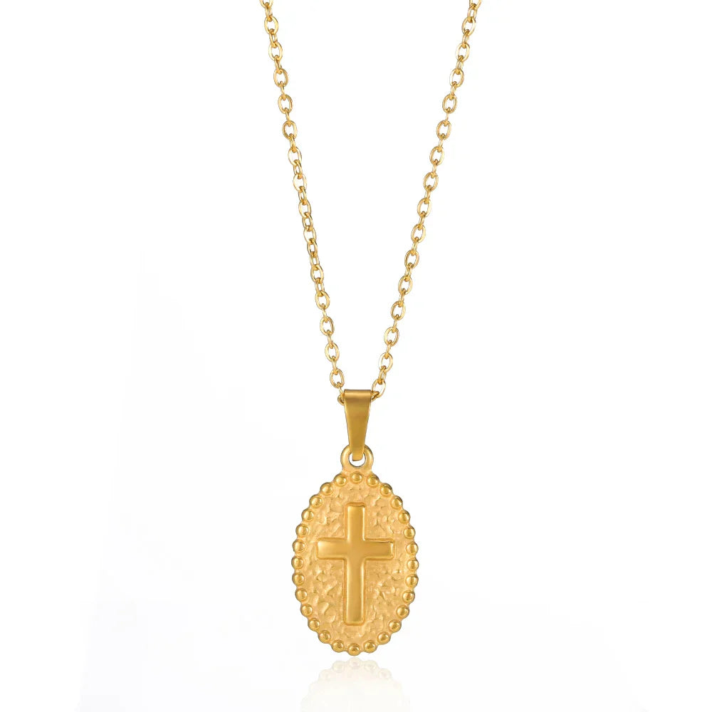 Stainless Steel Jesus Cross Necklace For Women Men Gold Color Caravaca Angels Crucifix Charm Choker Rapper Jewelry Hip Hop Gift