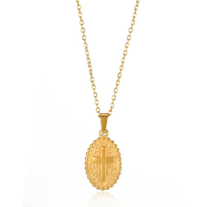 Stainless Steel Jesus Cross Necklace For Women Men Gold Color Caravaca Angels Crucifix Charm Choker Rapper Jewelry Hip Hop Gift
