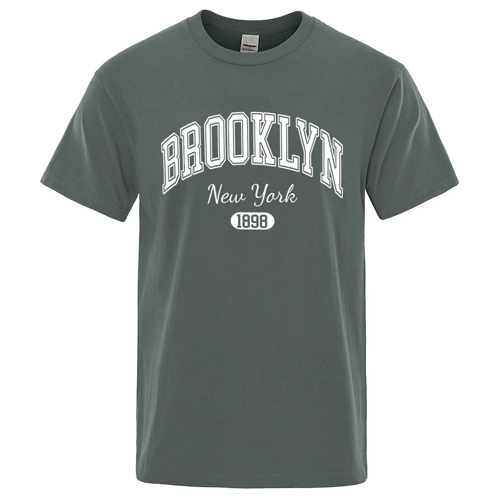 Brooklyn New York 1898 City Letter Print T Shirts Male Fashion Loose T-Shirts Casual O-Neck Tshirt Cotton Tees Tops Couple