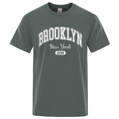 Brooklyn New York 1898 City Letter Print T Shirts Male Fashion Loose T-Shirts Casual O-Neck Tshirt Cotton Tees Tops Couple