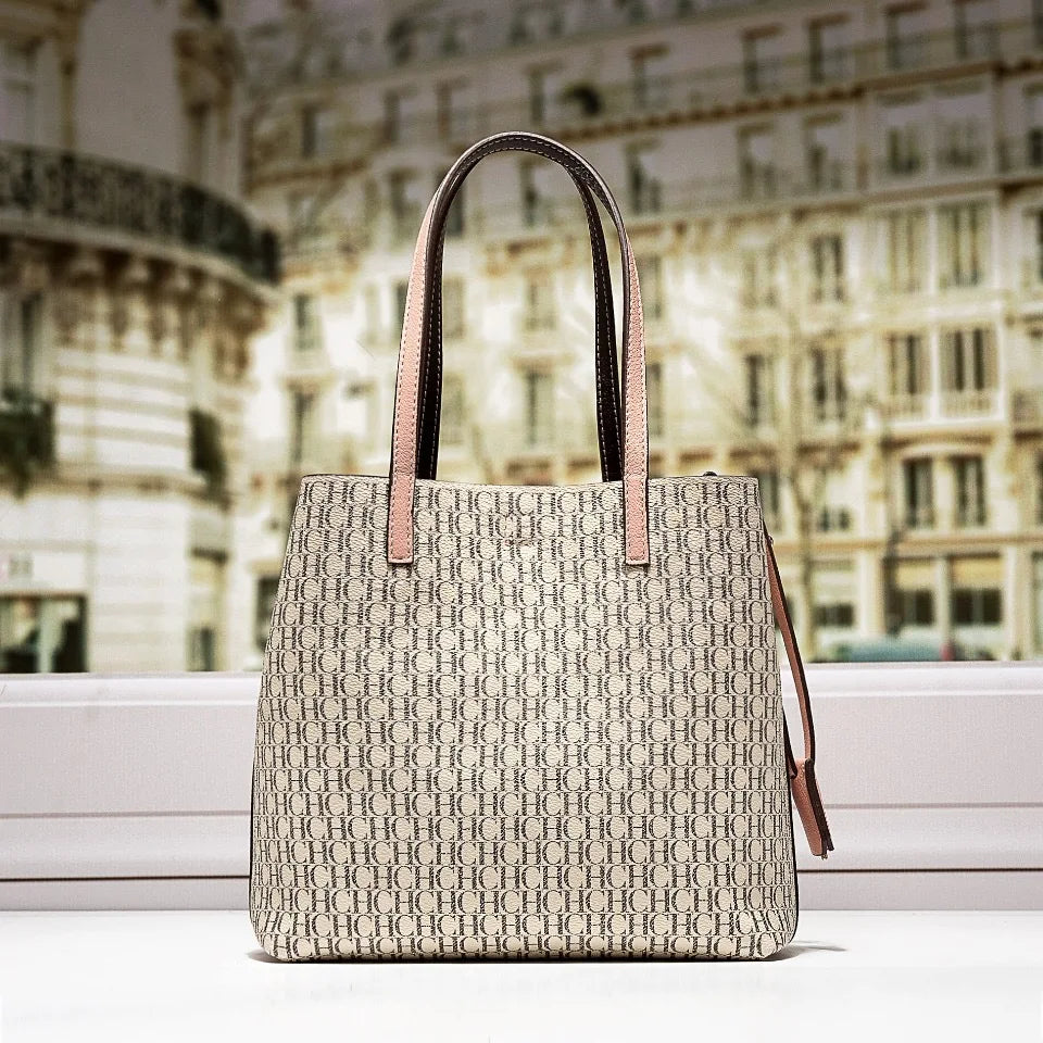 Stylish Monogram Tote Bag Lock Decorative Detail Top Handles Detachable Crossbody Strap Fashion Shoulder Bag