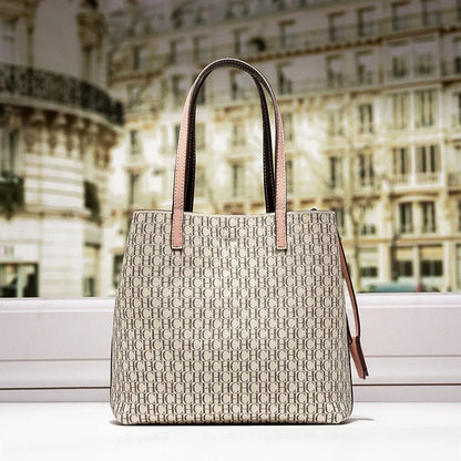 Stylish Monogram Tote Bag Lock Decorative Detail Top Handles Detachable Crossbody Strap Fashion Shoulder Bag