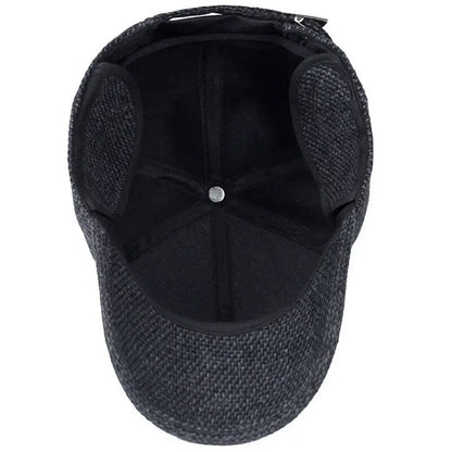 Autumn Winter Warm Men Woolen Baseball Cap Outdoor Ear Cover Earflaps Adjustable Hat Middle-aged Dad Hat With Earmuffs Design