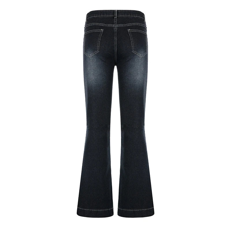 New y2k Flare Jeans Vintage Low Waisted Cute Trousers Aesthetic Streetwear Casual Cargo Pants Women Korean Distressed Jean