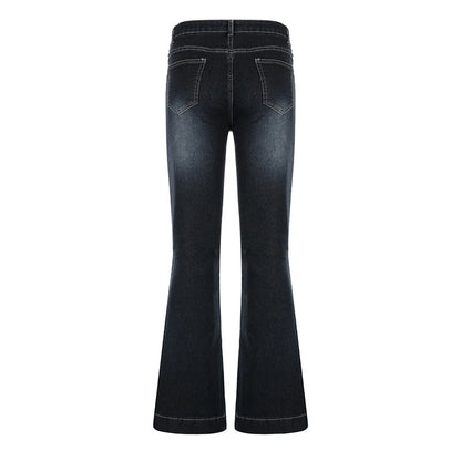 New y2k Flare Jeans Vintage Low Waisted Cute Trousers Aesthetic Streetwear Casual Cargo Pants Women Korean Distressed Jean