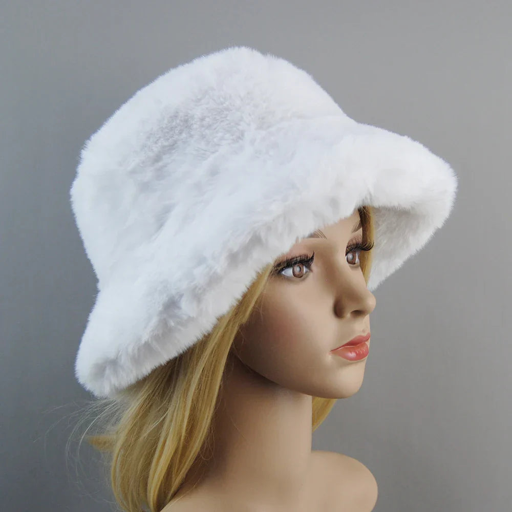 Hot Fashion Fake Rabbit Fur Hats Super Soft Women Winter Hat Cotton Lining Warm Russian Fashion Ski Beanies Plush Solid Color