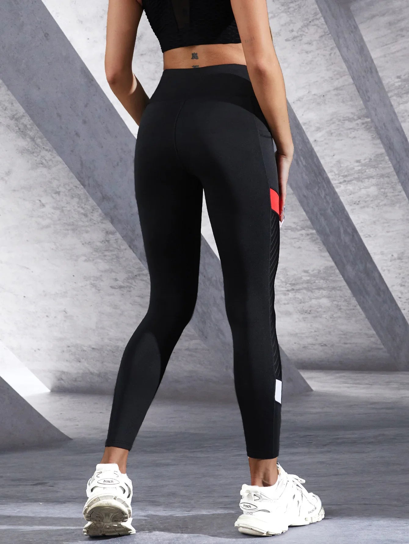 Mesh High Waist Yoga Pants with Side Pockets Leggings for Women Tummy Control Workout Shaping Leggings