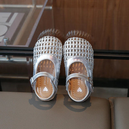Little Girl Sandal Summer Beach Versatile Kids Princess Half Sandals Fashion Woven Style Children Causal Hollow-out Flat Shoes