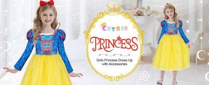 Girls Fairy Cosplay Costume Deluxe Snow White Puff Sleeve Princess Gown For Kids Carnival Halloween Birthday Party Role-Play