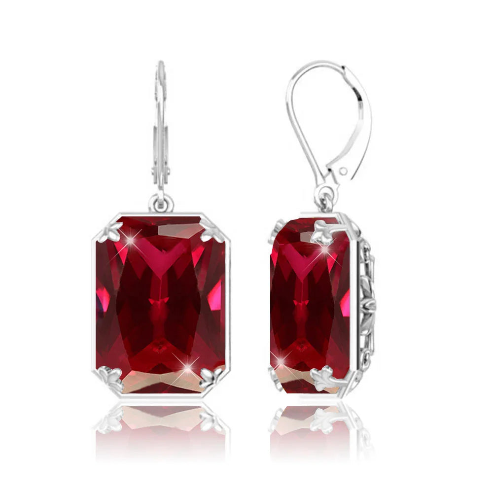 925 Sterling Sliver Earrings For Woman Vintage Ruby Gemstone Wedding Party Lever Back Drop Earring Handmade Designer Jewelry