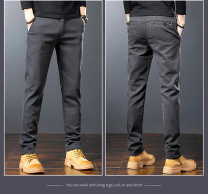 Winter Men Fleece Brand Jeans Fashion Soft Stretch Black Biker Masculino Denim Trousers Thick Velvet  Warm Pants Overalls