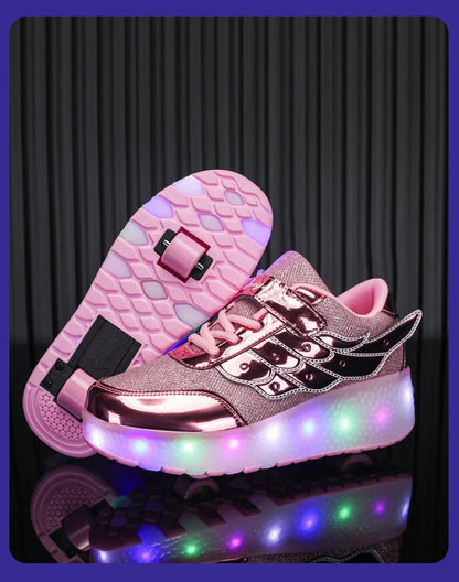 Sneakers Roller Shoes Outdoor Deformation Parkour Skates Dual-Use Children Girls Boys Adult Men Women Unisex Roller Skates