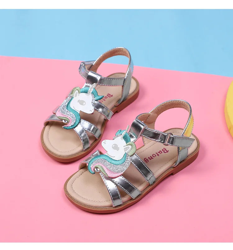 Unicorn Cartoon Girls Sandals High Quality Kids Open-toed Sandals For Girl 2025 Summer Children Beach Swim Shoes Size 25-32