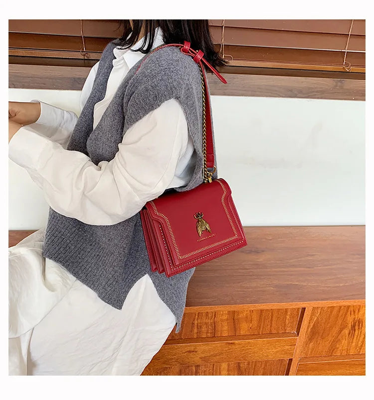 Luxury Brand Women Handbag 2024 New Retro Bee Female Shoulder Bag Simple High Quality Leather Designer Crossbody Bags