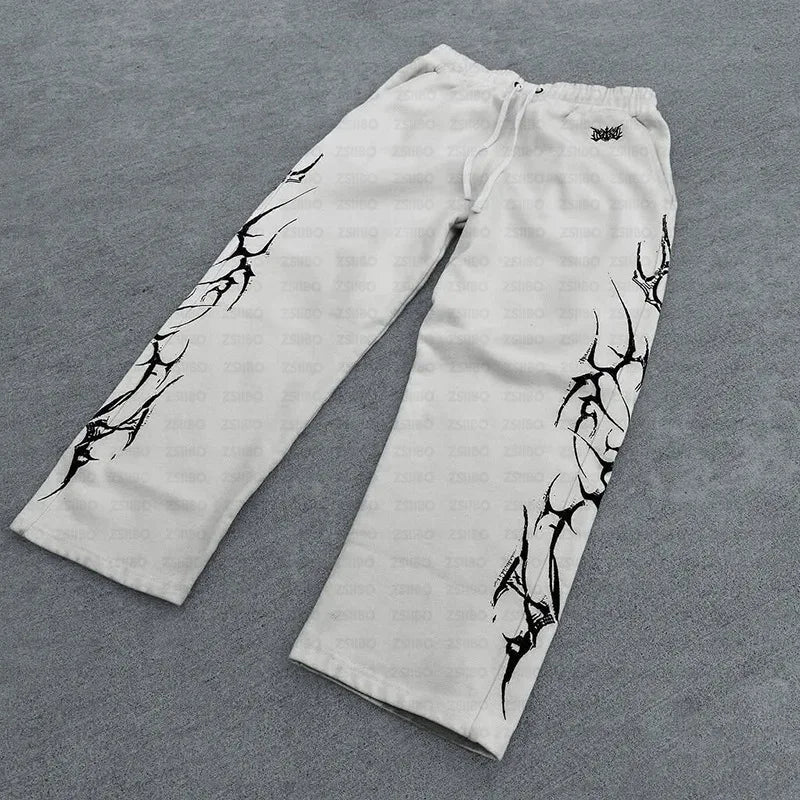 2025 new European and American retro punk complex design printed zipper cardigan hoodie trousers sweatpants suit street wear