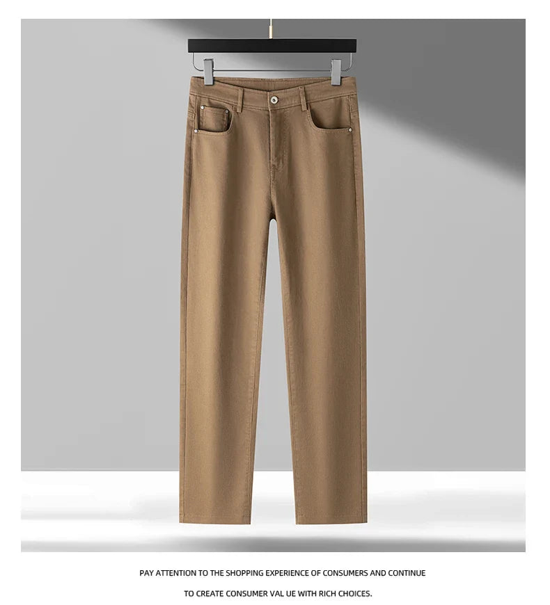Lyocell Jeans Men Spring Autumn New Fashion Comfortable Straight Long Pants Soft Business Brand Classic Stretch Denim Trousers