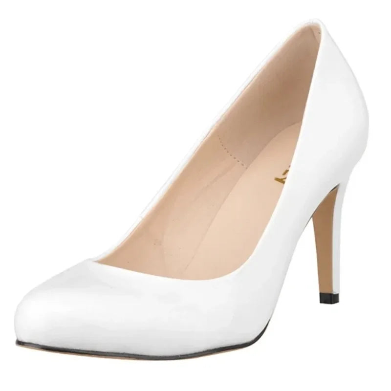 New Classic Women Pumps Sexy Round Toes 9cm Mid Med Kitten High Heels Shoes Spring Brand Design Black Red Dress Wedding Shoes