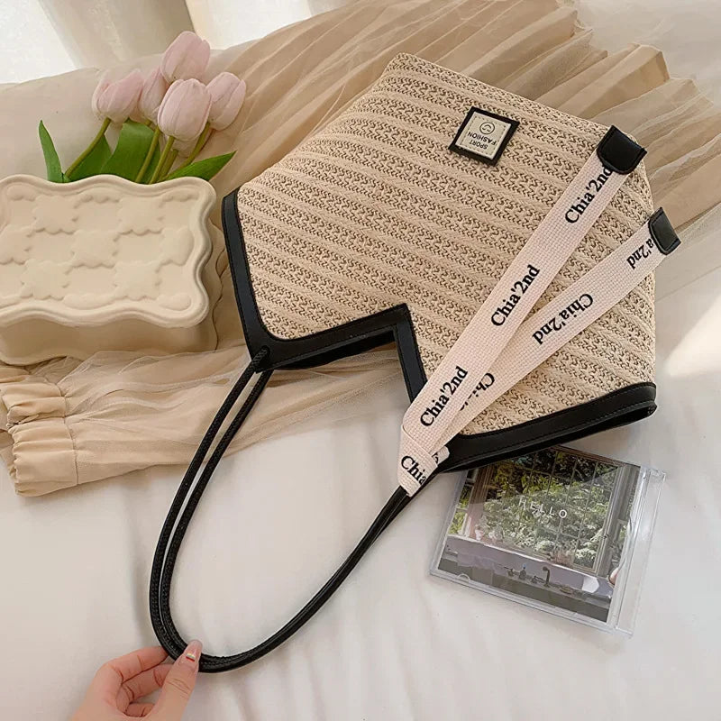 Straw Leisure Capacity Beach Shoulder Bag Retro Handmade Woven Shoulder Bag Summer Leisure Bag Commuting Women's Handbag