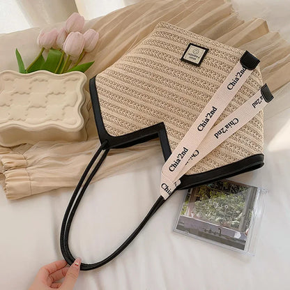 Straw Leisure Capacity Beach Shoulder Bag Retro Handmade Woven Shoulder Bag Summer Leisure Bag Commuting Women's Handbag