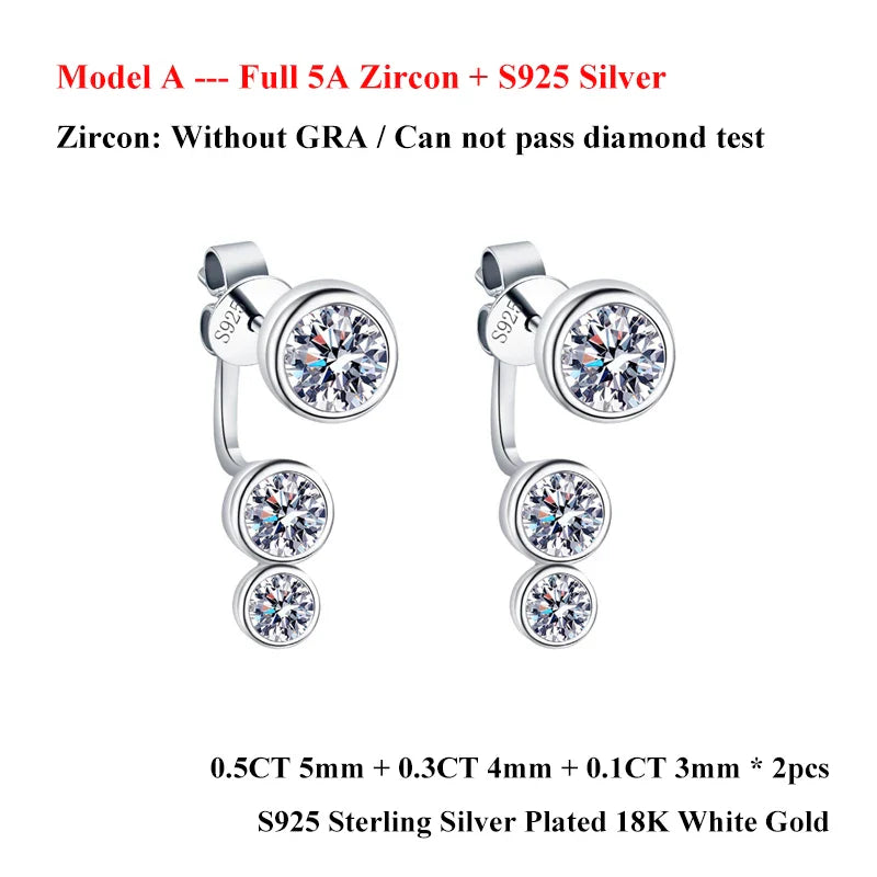 2 in 1 Round Bubble Full D Color Moissanite Stud Earrings for Women 925 Silver All Diamond Earring Pierced Ear Fine Jewelry