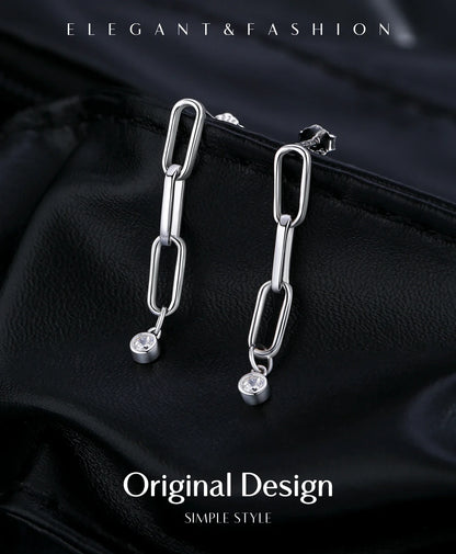 VVS1 Clarity D Color Moissanite Earrings 925 Sterling Silver Fashion Link Chain Stud Earrings For Women Fine Jewelry