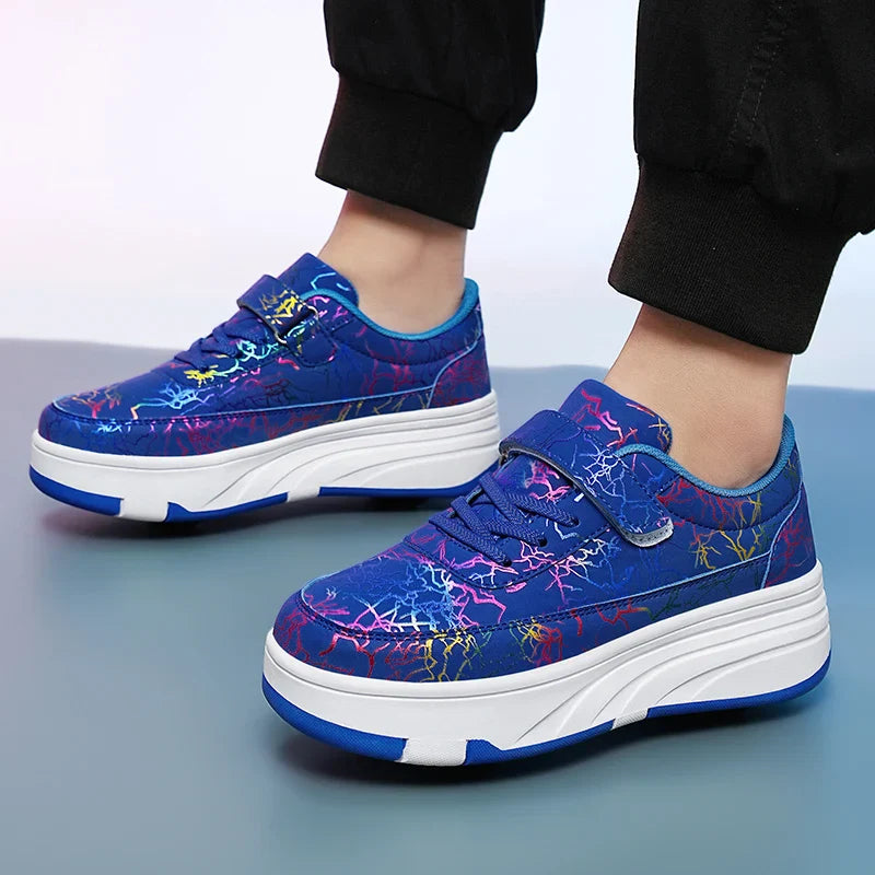 4 Wheel Dual-Use Roller Skates with Detachable Wheels ,Sneakers with LED Boys Girls Shoes with Wheels,Speed Skate Sizes 29-42