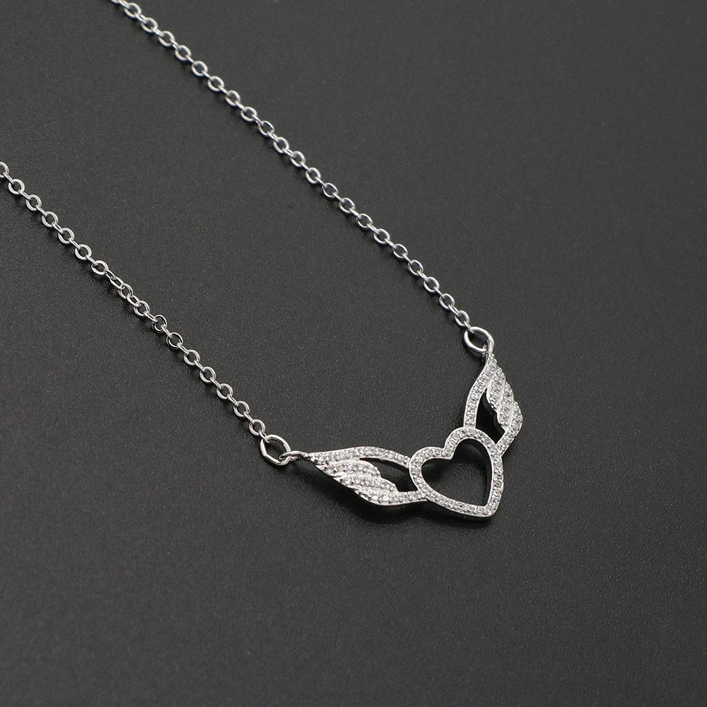 Delicate Women 24K Gold Plated Zircon Angel Wing Chain Pendant Necklace