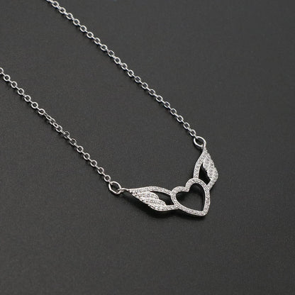 Delicate Women 24K Gold Plated Zircon Angel Wing Chain Pendant Necklace