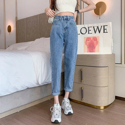 Versatile High-waisted Slimming Loose-fit Straight-leg Jeans For Women
