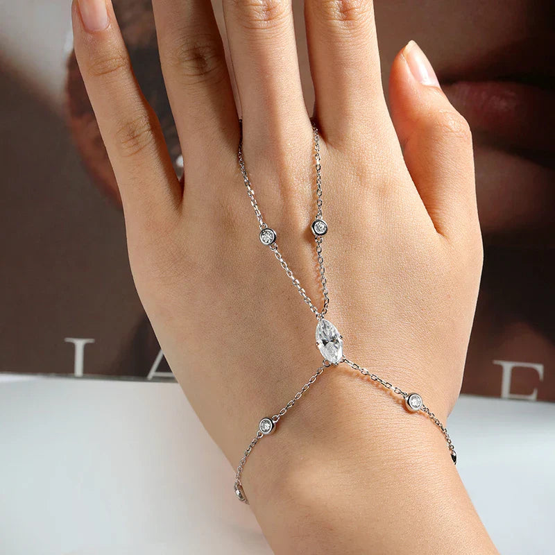 D VVS1 Moissanite Finger Bracelets for Women Bohemia Rhombus Marquise Cut Bracelet Hand Jewelry s925 Silver Thin Chain