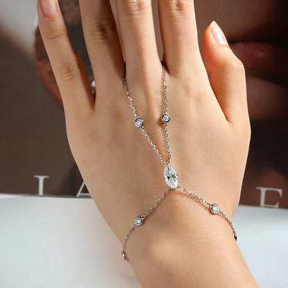 D VVS1 Moissanite Finger Bracelets for Women Bohemia Rhombus Marquise Cut Bracelet Hand Jewelry s925 Silver Thin Chain