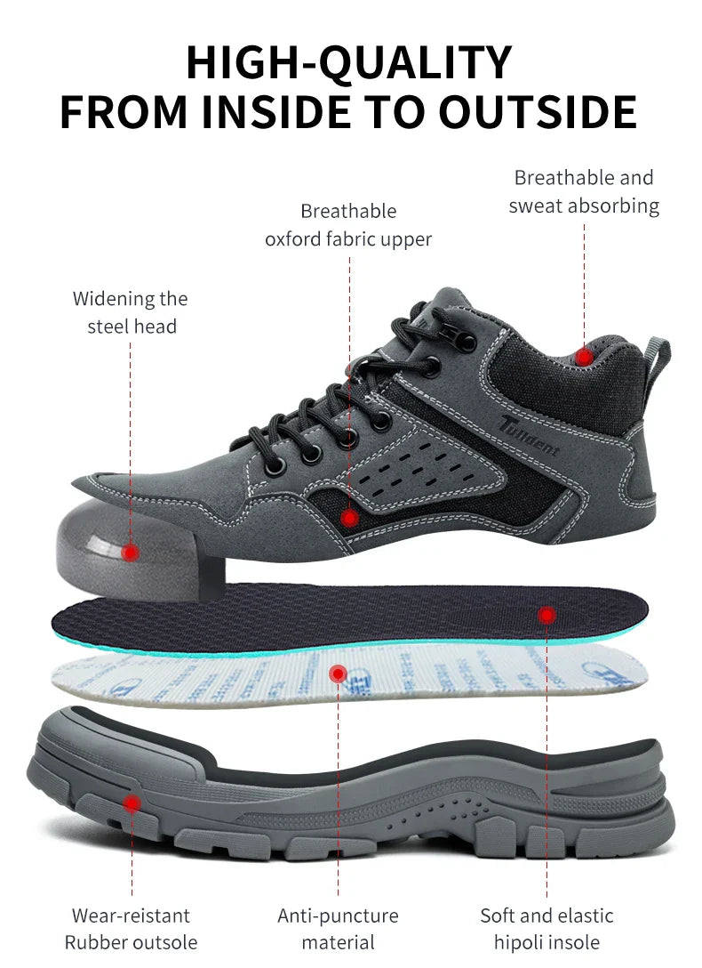 Safety Shoes Men With Steel Toe Cap Anti-smash Men Work Shoes Sneakers Light Puncture-Proof Indestructible Shoes Dropshipping