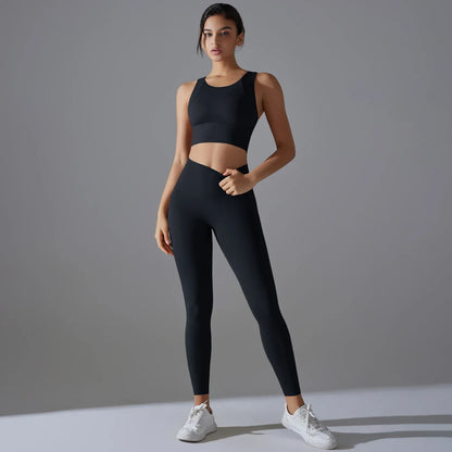 Yoga Set Women's tracksuit Women Fitness Crop Top Shockproof Sports Bras Yoga Gym Running Pants Sportswear Running Fitness Yoga