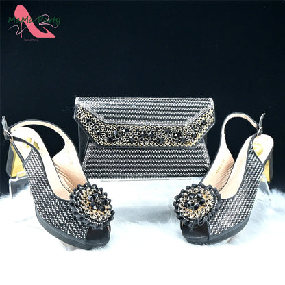 Italian Women Shoes Matching Bag Set in Green Color 7 CM Comfortable Heels with Plaform Elegant Peep Toe Sandals