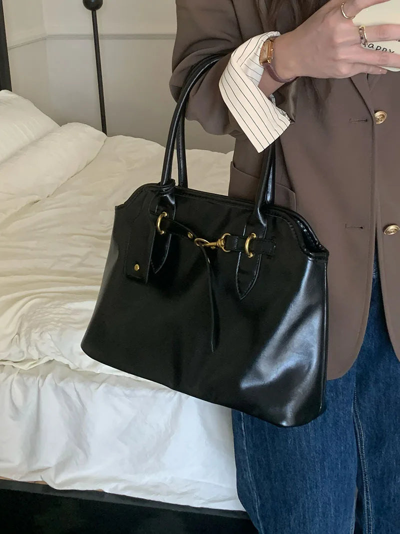 Vintage Designer Luxury Tote Bag Casual Lage Capacity Women's Shoulder Bag Simple Commuting PU Leather Ladies Handbags