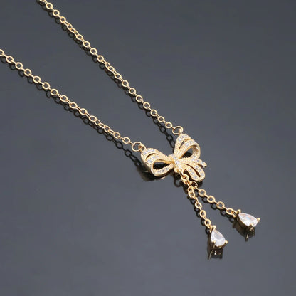Delicate Women 24K Gold Plated Zircon Angel Wing Chain Pendant Necklace