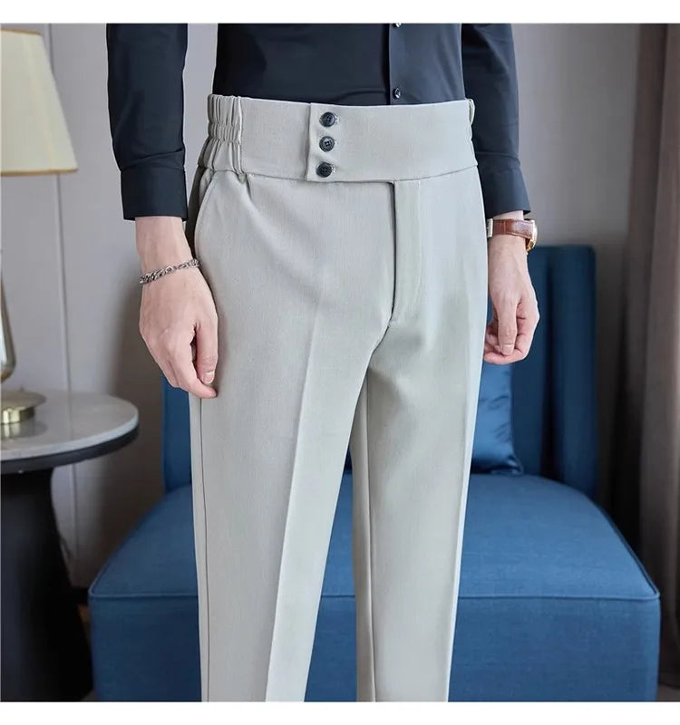 Men Summer Boutique Suits Pants Male Formal Wear Trousers Quality Men British Style Ice Silk Fabric Business Casual Suit Pants