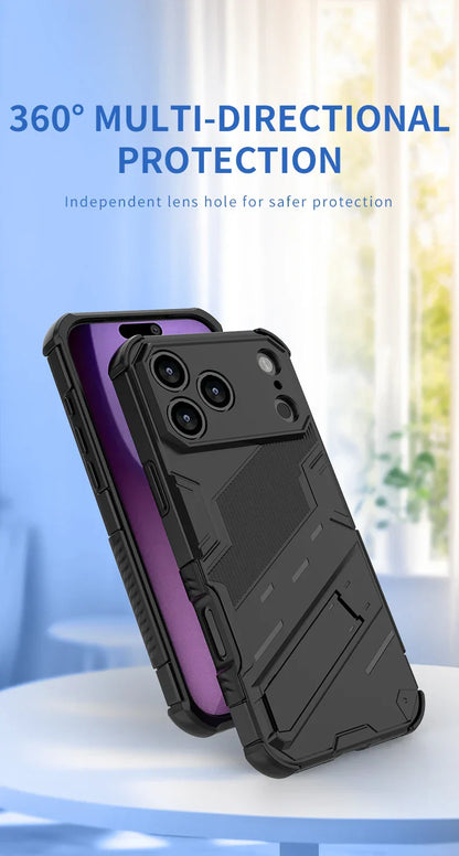 Solid Armor Cyber Shockproof Phone Case For iPhone 17 Pro Max 17 AIR With Stand Holder Cover Protective Shell