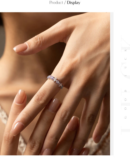 925 Sterling Silver Lucky Four-Leaf Clover Zirconia Eternity Band Rings For Women Fine Wedding Jewelry Accessories