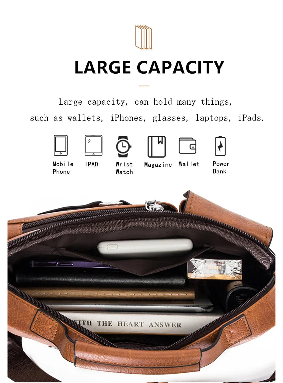 Multi-function Business Handbags Men New Man's Shoulder Bags Large Capacity Leather Messenger Bag Crossbody Big Brand