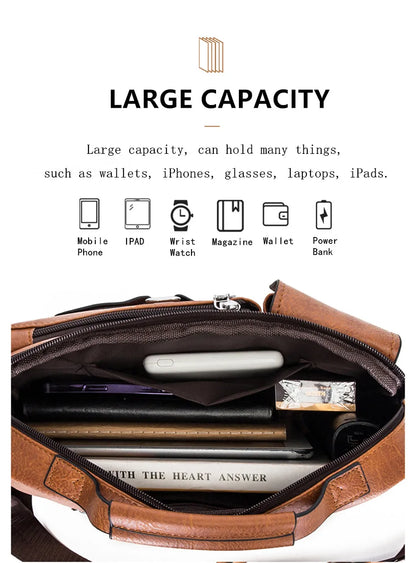 Multi-function Business Handbags Men New Man's Shoulder Bags Large Capacity Leather Messenger Bag Crossbody Big Brand