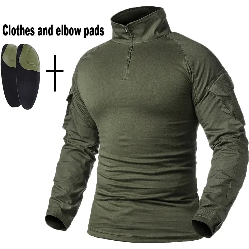 Outdoor Tactical Uniform Military Camo Hiking Training Shirts Workwear Cargo Pants+Pads Airsoft Paintball Hunting Clothes Sets