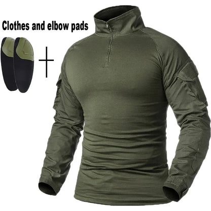 Outdoor Tactical Uniform Military Camo Hiking Training Shirts Workwear Cargo Pants+Pads Airsoft Paintball Hunting Clothes Sets